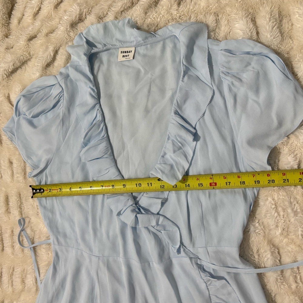 NWT SUNDAY BEST Aritzia Blue Asymmetrical Wrap Dress - Picture 16 of 16